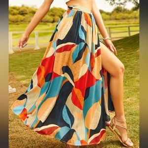 Boho Abstract Pop Art Print Wrap Maxi Skirt